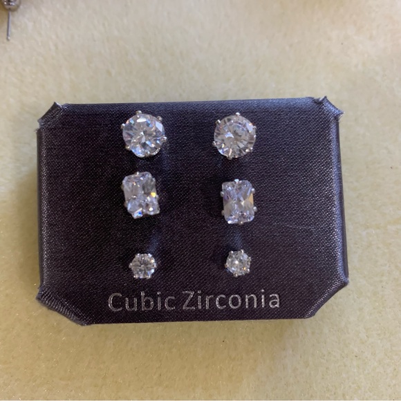 Cubic Zirconia Silver Tone Stud Earrings - Picture 5 of 5